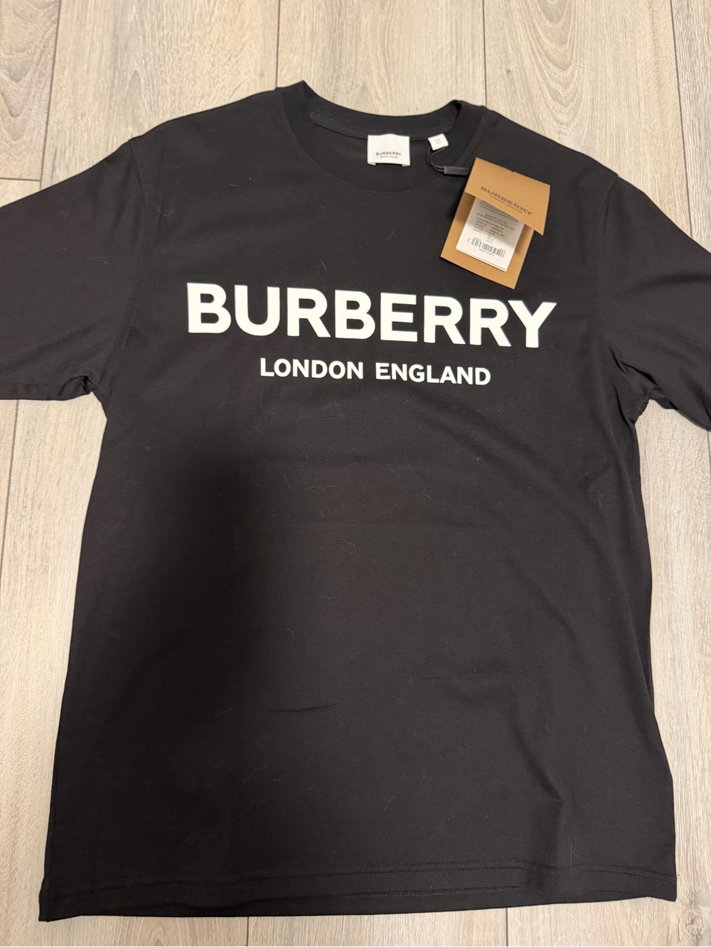 Burberry Black Short-Sleeve Tee with White London England Logo
